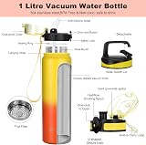 OLDLEY 1L Stainless Steel Water Bottle with 3 Lids Vacuum Insulated view 2