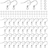 uxcell 160Pcs Stainless Steel Fish Earring Hooks, French Earring Hooks Ball Dot Ear Wires with Jump Rings and Clear Silicone Earrings Backs for DIY Jewelry Making, Silver