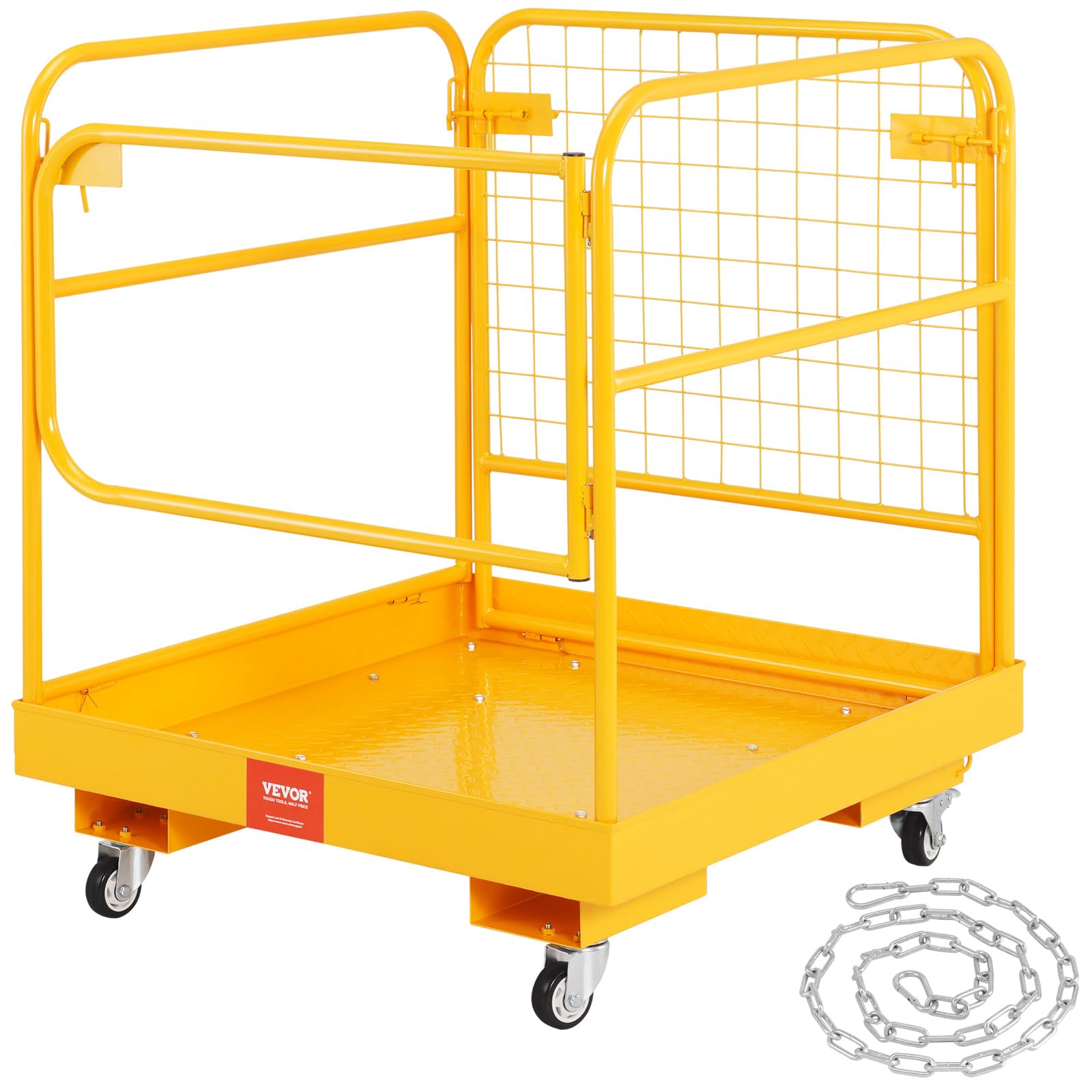 Photo 1 of VEVOR Forklift Safety Cage, 36 x 36 Inches Foldable Forklift Work Platform of 1200 lbs Load Capacity with Lockable Swivel Wheels, Drain Hole & Device Chain, Holds 1 to 2 Adults, Ideal for Aerial Work