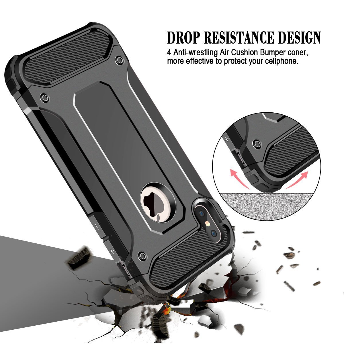 Dn Technology Iphone X Case Slim Armour Hybrid Case Iphone 10 Case Leather Cover Compatible With Iphone X 17 Glass Screen Protector Black Buy Online