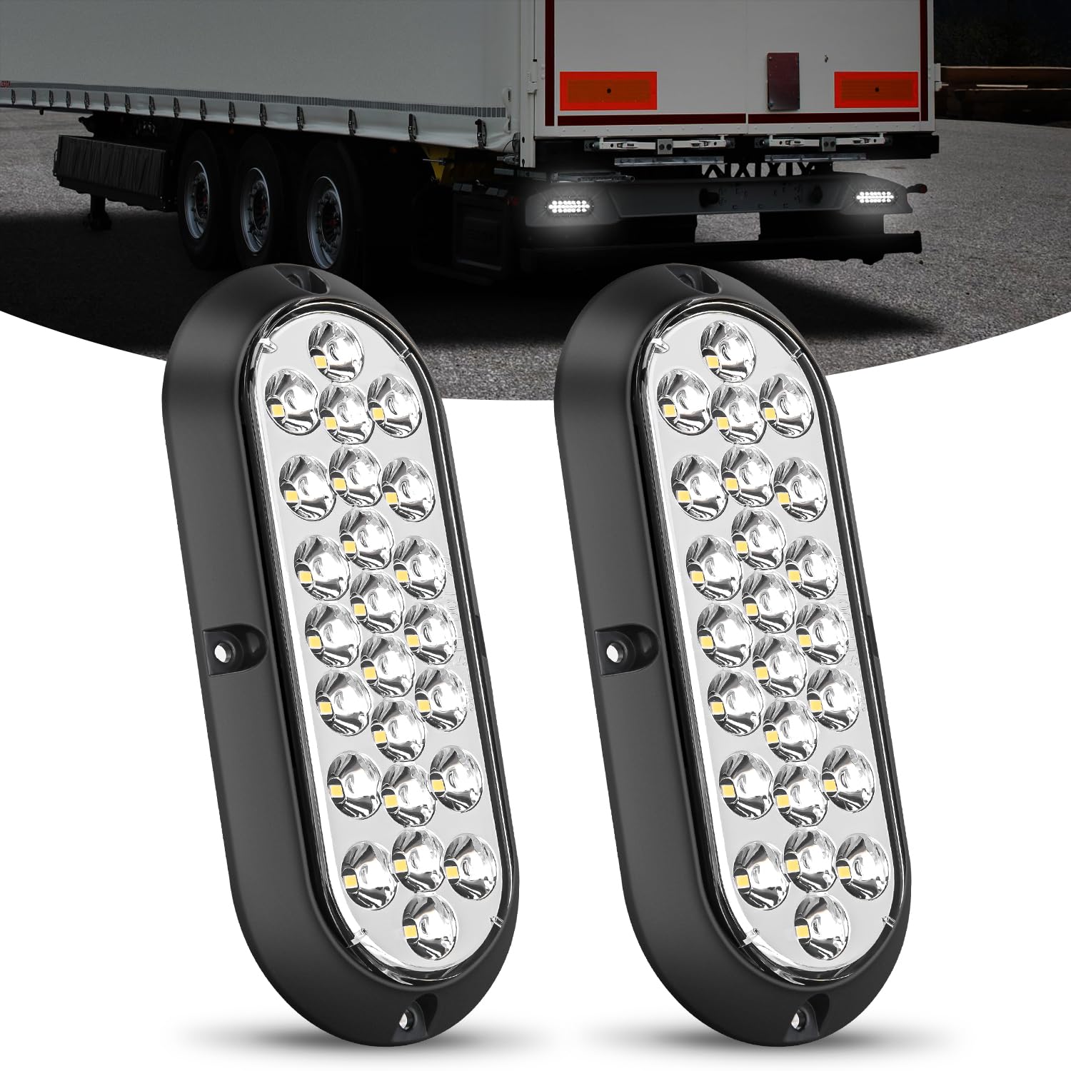 Nilight 6Inch Oval Tail Light 2PCS White 24LED Back