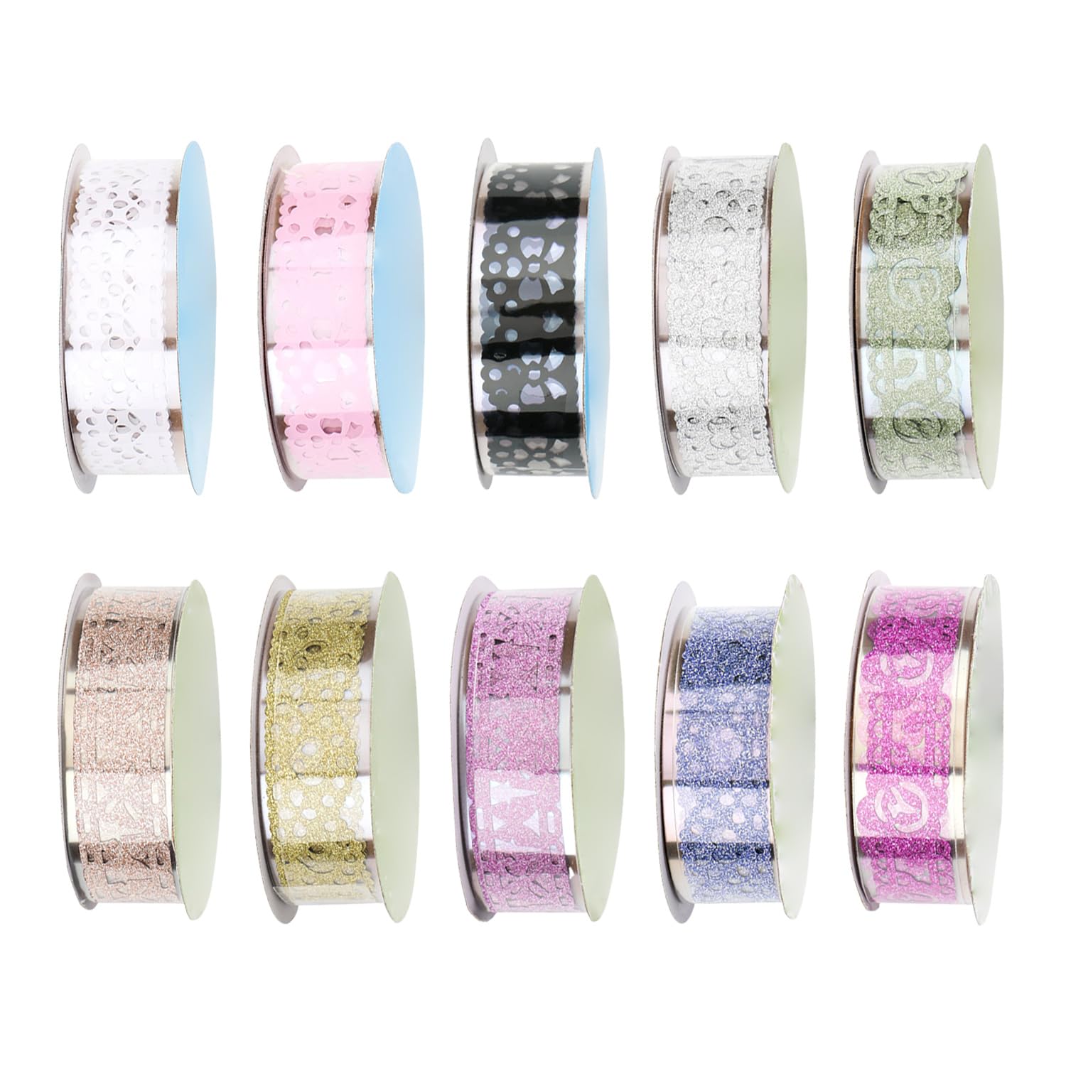 WUFGWBD 10 Rolls Of Lace Tape, Hollow Glitter Tape, Scrap Tape, Lace Decorative Tape, Craft Making Tape