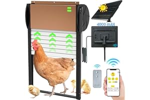 THBYQK Automatic Chicken Coop Door Solar Powered-with APP Timer, Programmable Light Sensor Chicken Coop Doors, Anti-Pinch Type Aluminum Chicken Door, with Remote Control Automatic Chicken Door 5Modes