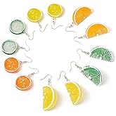 Fruit Pendant Charms Cheriswelry 6 Pairs Fruit Earrings for Women 3D Orange Lemon Resin Dangle Charm with Platinum Hooks 46-60mm for DIY Jewelry Making Crafts