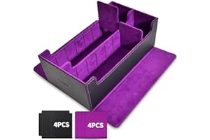 tombert Premium Card Storage Box for MTG PTCG, Large Capacity with 4 Dividers and 4 Insertable Cards, 1600+ PU Leather Commander Card Deck Case, Magnetic Closure Card Holder (Black&purple)