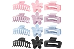 JANFUN Large Hair Claw Clips 12 Pack, Flower Hair Clips for Thin Hair, Big Square Matte Strong hold for Thick Hair, 3 Styles Hair Clips for Women Thick Hair