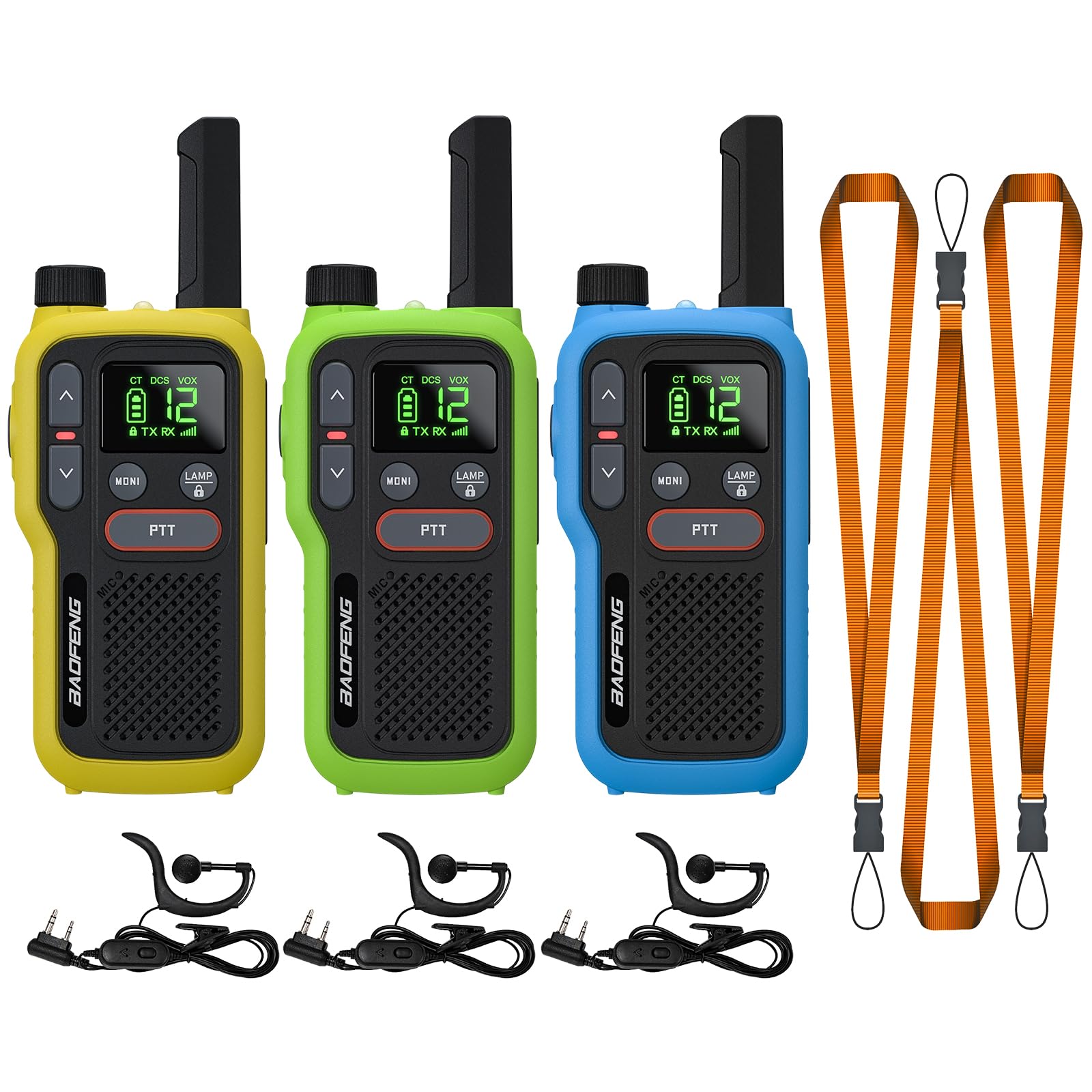 BAOFENG GT-18 Walkie Talkie PMR446 License Free Radio for Kids Adults, Long Range Rechargeable Walky Talky 1500mAh Battery, Dual-PTT, 16 Channels, Scan, Flashlight for Camping Hiking, 3 Pack