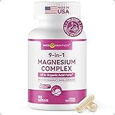 9-in-1 Magnesium Complex, 300mg Magnesium from 9 Organic Forms, Glycinate, Citrate, Malate, High Absorption for Sleep & Relaxation, Energy & Muscle Support, 90 Capsules