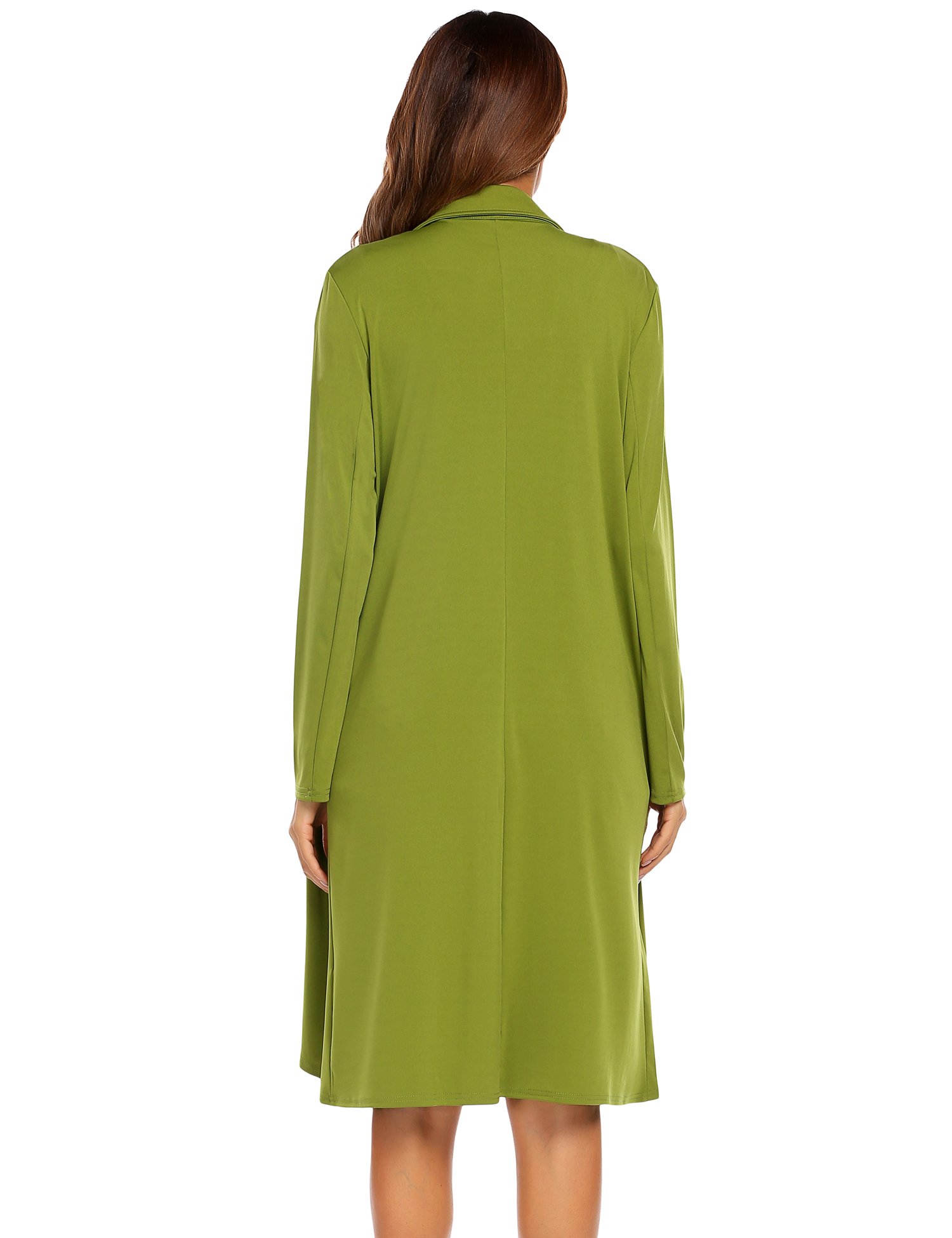 Showyoo Women Solid Lightweight Lapel Open Front Long Trench Coat Cardigan Army Green M