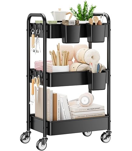 Chariot De Rangement Roulant 3 étagères - Organisateur Mobile Pour Salon, Cuisine, Bureau, Construction Robuste