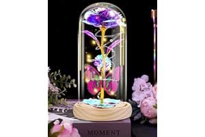 Otlonpe Rose Flower Gifts for Women, Valentines Day Gifts for Her, Birthday Gifts for Women/Mom, Wood Base Glass Rose, Rose Flowers Gifts for Her (Purple-Wood)