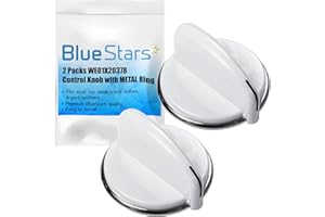 BlueStars Unbreakable WE01X20378 Control Knob with Metal Ring Replacement Part - Exact Fit for General Electric Dryers and Washers - Replaces WE01X20432 WH01X10307 WH01X10460 - Pack of 2