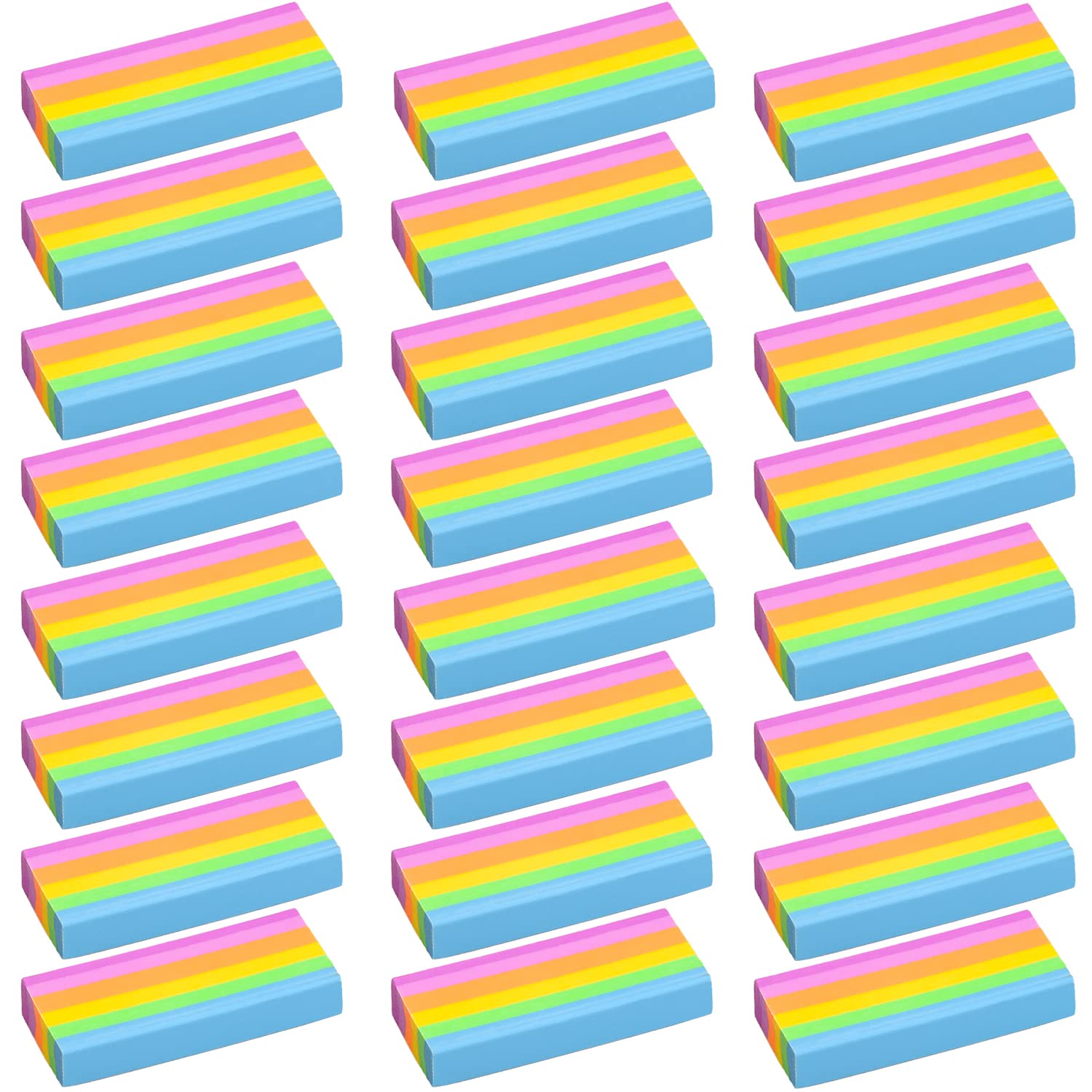 MFUOE 24 Pieces Rainbow Plastic Rubber Eraser Pencil Eraser for Office Artists School Bag Filler (24)