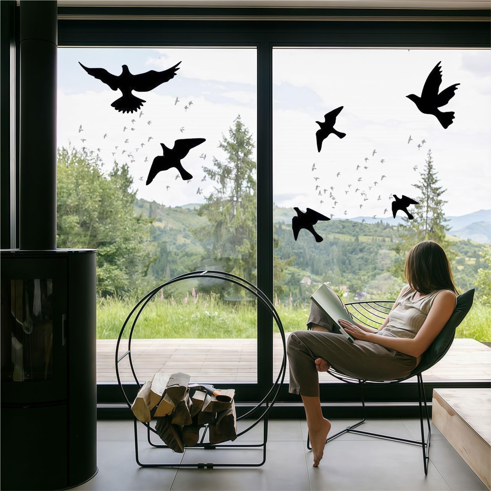 Anti-Collision Window Bird Stickers Decals Glass Door Protect and Save Bird Strikes (Black)