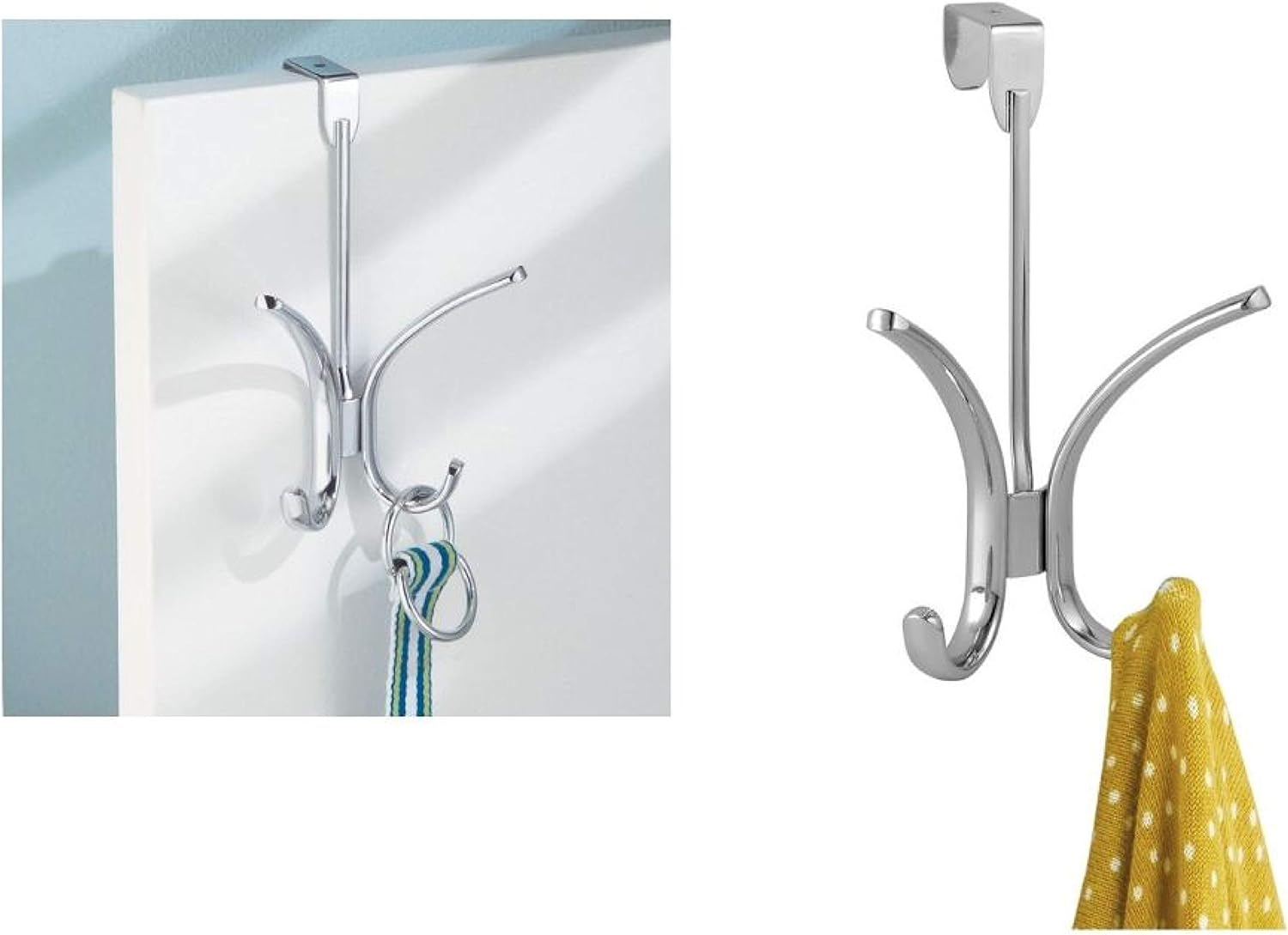 iDesign Axis Hanging Organiser with 4 Hooks, Compact Door Hooks for