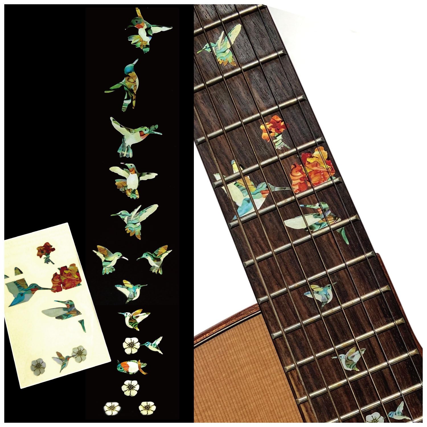 Inlaystickers Bee Hummingbirds - Fret Markers Inlay Stickers Decals for 23inch (Travel) Guitars