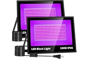 THECHAM 2 Pack Waterproof 150W LED Black Lights con 10ft Cord, Outdoor Blacklight Floodlight for Glow Party, Light Up 52x52ft, Flood Light in Dark for Christmas, Birthday, Fluorescent Poster
