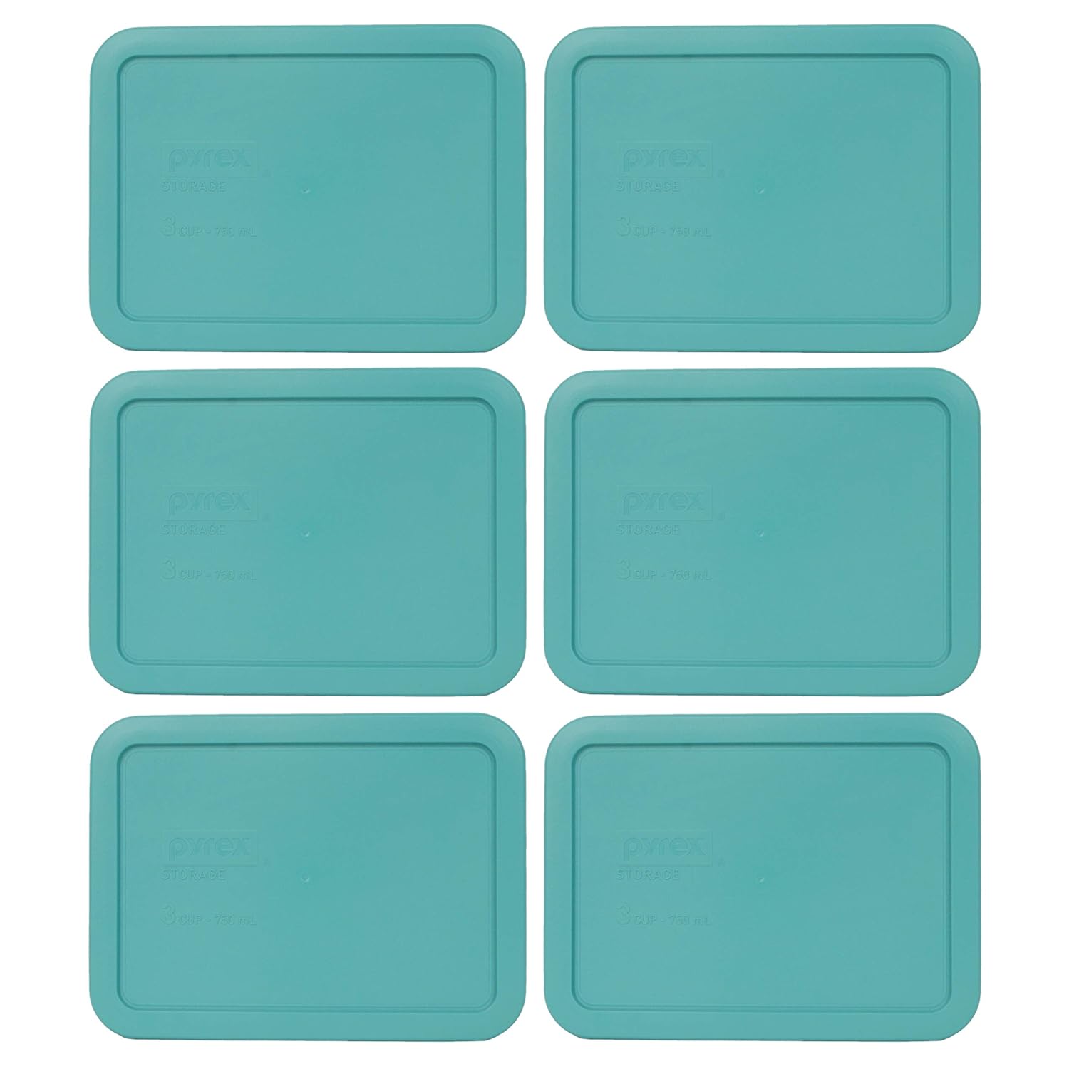 Pyrex 7210-PC 3 Cup Turquoise Rectangle Plastic Food Storage Lid - 6 Pack