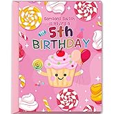 Hongshan Cute 5th Birthday Card for Girls,Ideal 5th Birthday Gift from Mom Dad,Five Years Old Cupcake and Candy Decorations