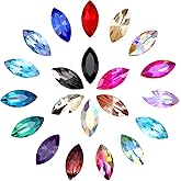 MECCANIXITY 30 Pcs Horse Eye Shape Rhinestones, 7 x 15 mm Point Back Rhinestone Beads for Jewelry Making Crafts Costume Crystal Embellishments, Mixing Colors