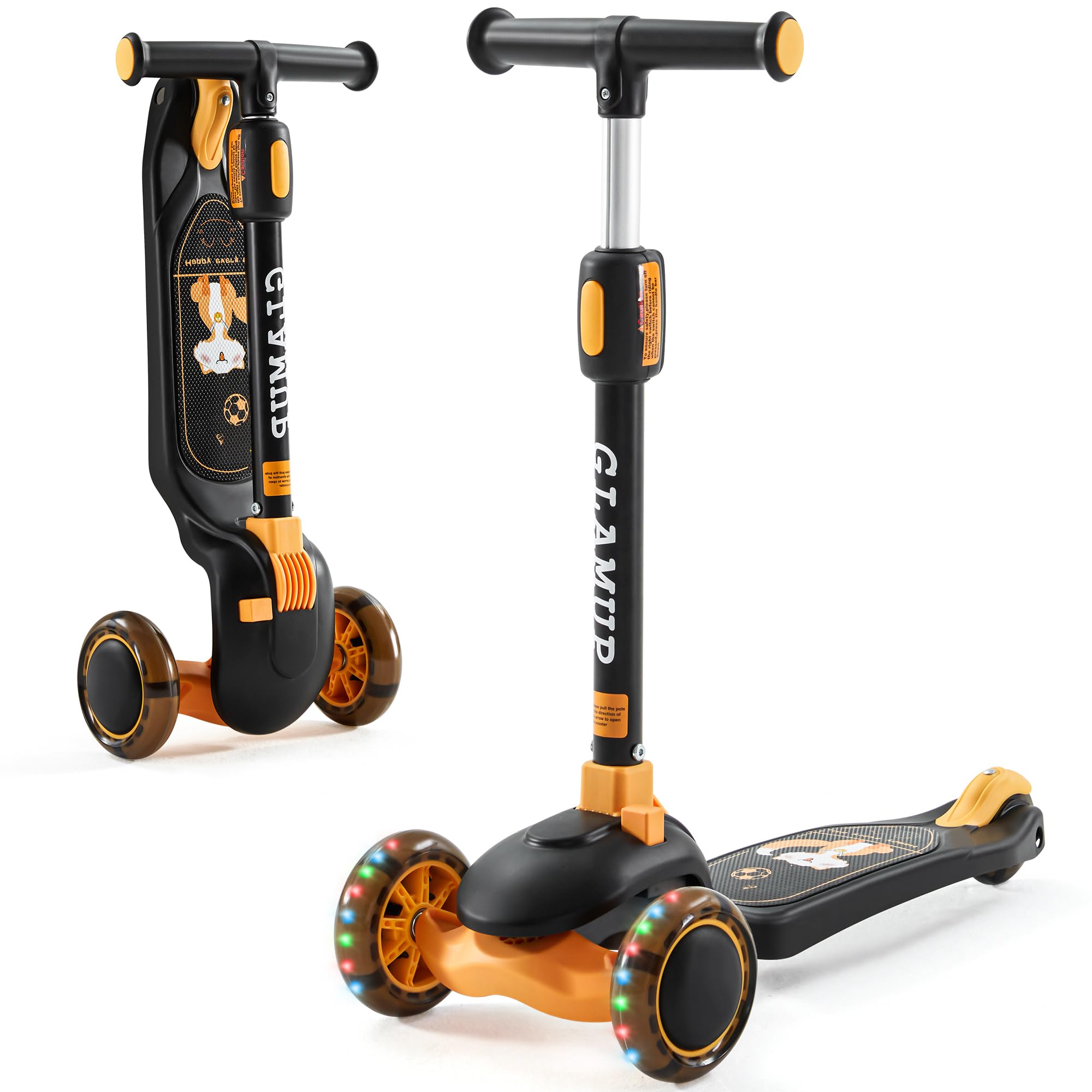 Kick Scooter Adjustable Height Adjustable Handlebar，Kids Scooter 3 Wheel with LED Lights，Suitable Kids Ages 2，Ages 6，Ages 8，Extra Wide Deck for Boys and Girls