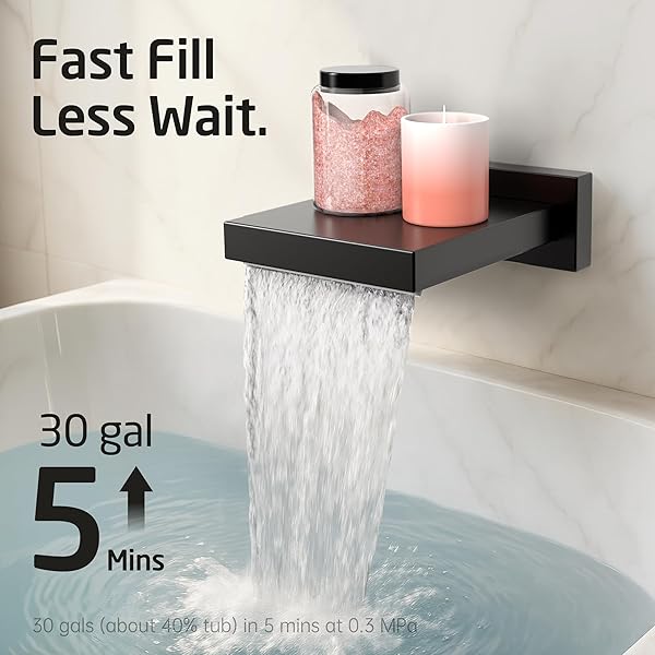 KES BLACK BATHTUB SHOWER FAUCET SET WITH 12″ RECTANGLE RAIN SHOWER HEAD, SHOWER SYSTEM WITH 3-MODES HANDHELD SPRAY AND WATERFALL TUB SPOUT, CUPC ANTI-SCALD VALVE INCLUDED, XB6336S12-BK