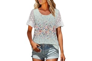 COTECRAM Womens Lace Short Sleeve V Neck T Shirts Summer Casual Tops Loose Fit Tees Ladies Dressy Blouses 2024 Trendy