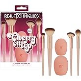 Real Techniques Cherry On Top A Brighter Hue Base Set, Face Makeup Brushes & Travel Covers, For Foundation, Concealer, Powder, & Blush, Synthetic Bristles, Vegan & Cruelty-Free, 6 Piece Set