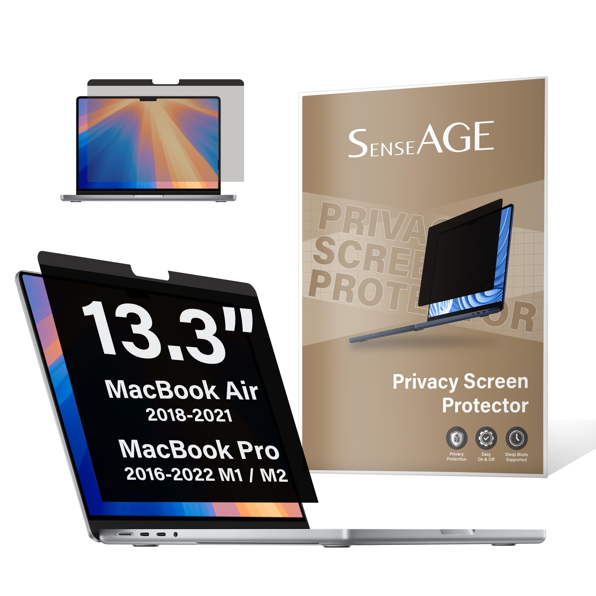 SenseAGE Magnetic Privacy Screen Filter for MacBook Pro 13.3 inch, Easy On/Off Anti-Blue Light, Anti-Glare Privacy Screen Protector, Compatible with Apple Mac Laptop 13 inch (2016-2022 M1/M2)