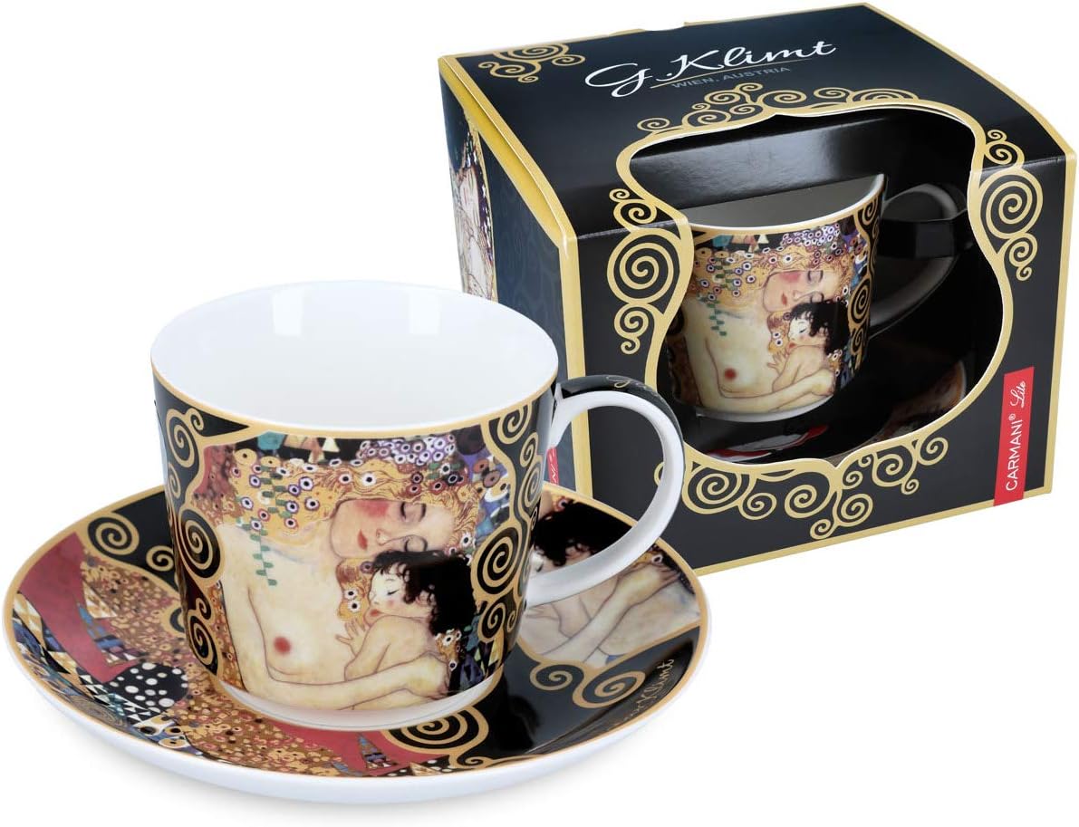 CARMANI - Porcelain Cup with Saucer Decorated with 'Three Ages of Women' by Gustav Klimt