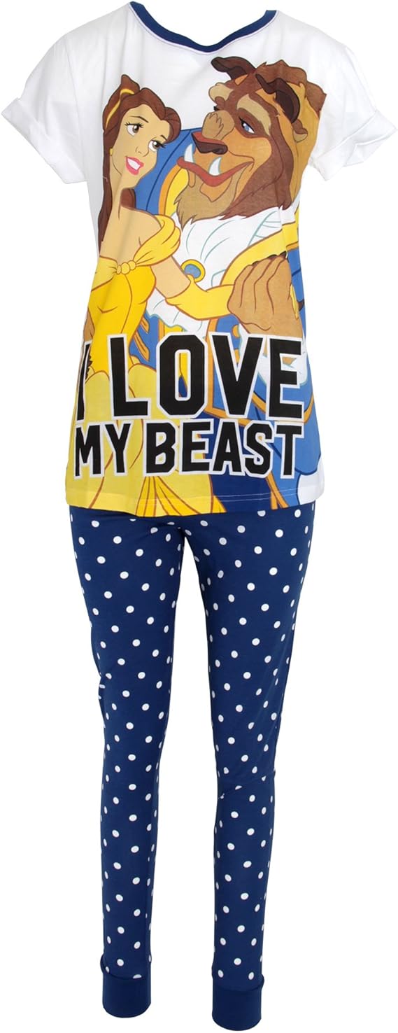 Amazon Co Jp ディズニー Disney 美女と野獣 レディース パジャマ 上下セット ルームウェア 16 18 ホワイト ブルー 服 ファッション小物