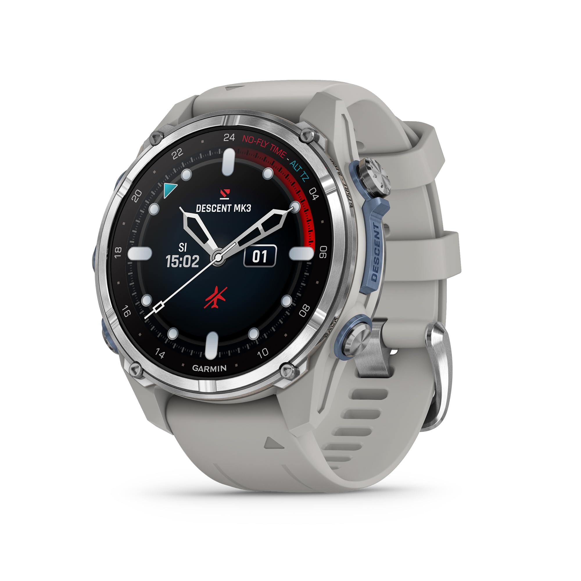 Garmin Descent Mk3 Watch Style-Dive Computer, 43mm, Steel with Fog Gray Band