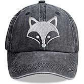 Animal Fox Head Hat, Adjustable Washed Cotton 3D Embroidered Baseball Cap for Wildlife Animal Fox Lover