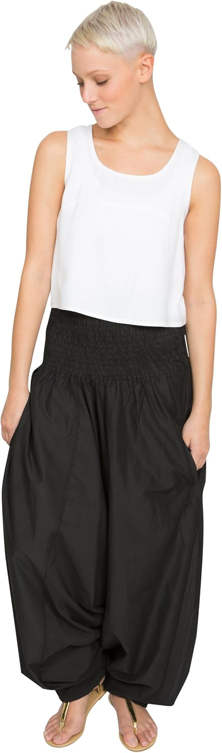 Cotton Maxi Harem Trouser Jumpsuit Black (One Size) - Image 3