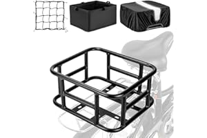 DIRZA Bike Basket Rear with Liner,Waterproof Cover,Cargo Net Large Rear Bike Basket,Heavy Duty Bicycle Rear Basket for Electric Bike, Ebike,Great for Bike Trip,Carrying Grocery,Ball,Dog