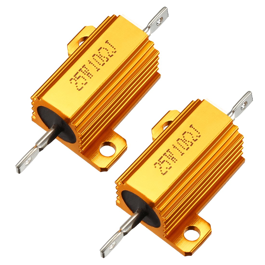 Sourcingmap 25W 10 Ohm 5% Aluminum Housing Resistor Screw Tap Chassis Mounted Aluminum Case Wirewound Resistor Load Resistors 21mm Mounting Hole 2 Pcs