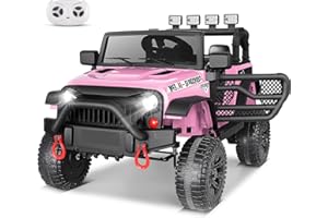 Hikole Battery Operated Ride on Car for Kids w/Remote Control, 12V Electric Jeep for Toddlers, Kids Truck to Drive, Shock Absorption, 3 speeds, Music & Horn, LED Lights, Bluetooth, Hot Pink