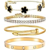 MEIERYA 18K Gold Plated Womens Stackable Floral Bracelets Set,Twisted Cable Bangle,Trendy Jewelry,Waterproof adjustable bracelet,Christmas Birthday Gifts for Girlfriend or Mother.