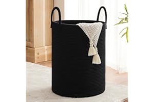 Black Woven Rope Laundry Basket by TECHMILLY, 58L Baby Nursery Hamper for Clothes Blanket Storage, Large Tall Laundry Hamper for College Dorm, Bedroom, Living Room