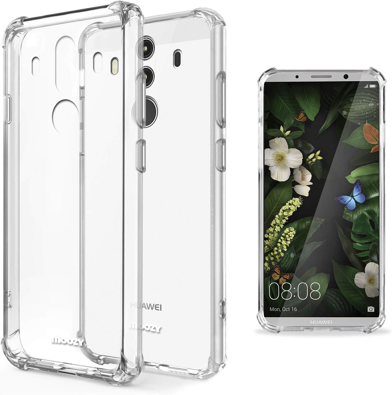 Moozy Shock Proof Silicone Case for Huawei Mate 10 Pro - Transparent Crystal Clear Phone Case Soft TPU Cover