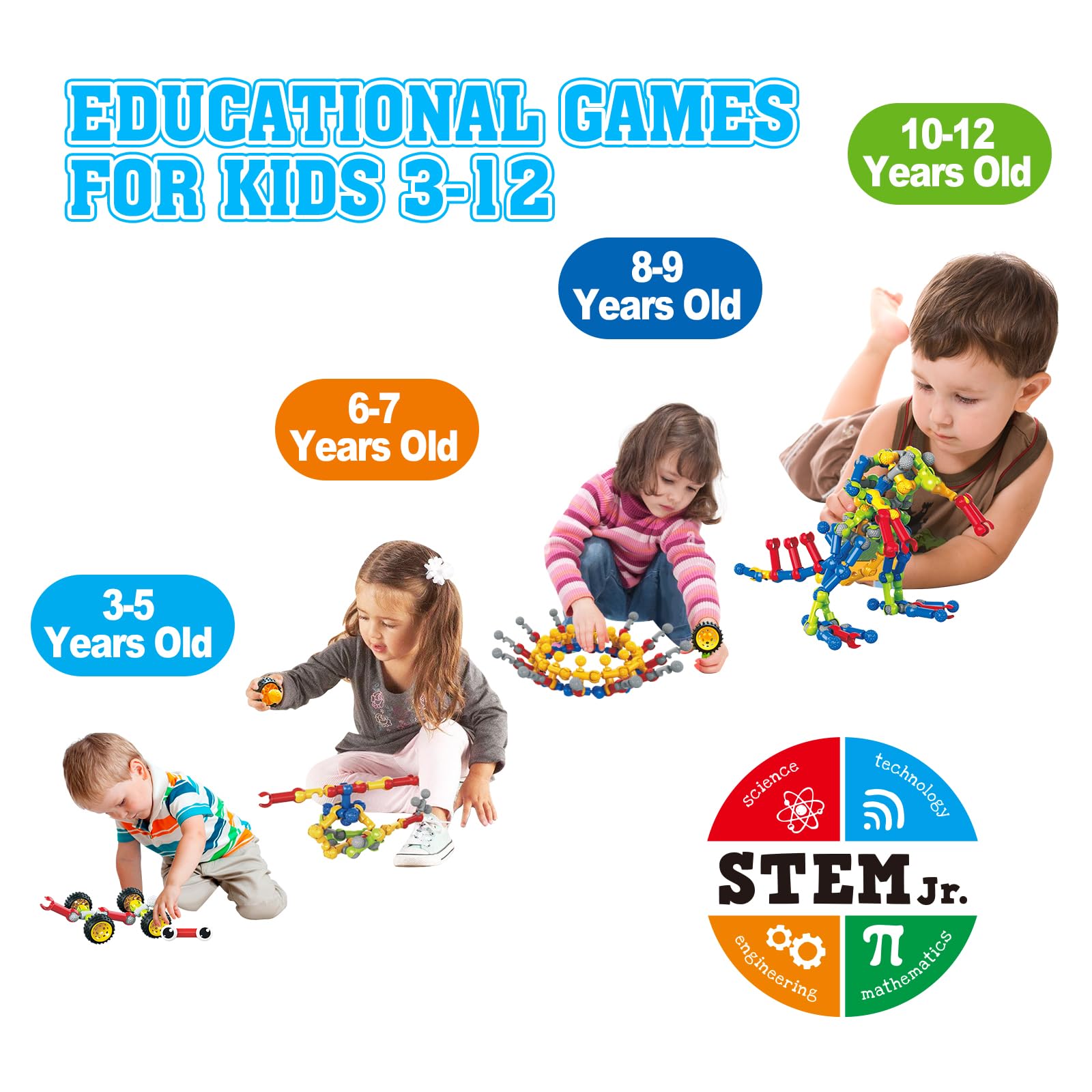 Stem Building Toys for 3 4 5 6 7 8 Year Old Boys Girls Kids,125 Pieces Building Blocks Educational Learning Toys with Large Storage Box,Ideal Christmas Birthday Gifts