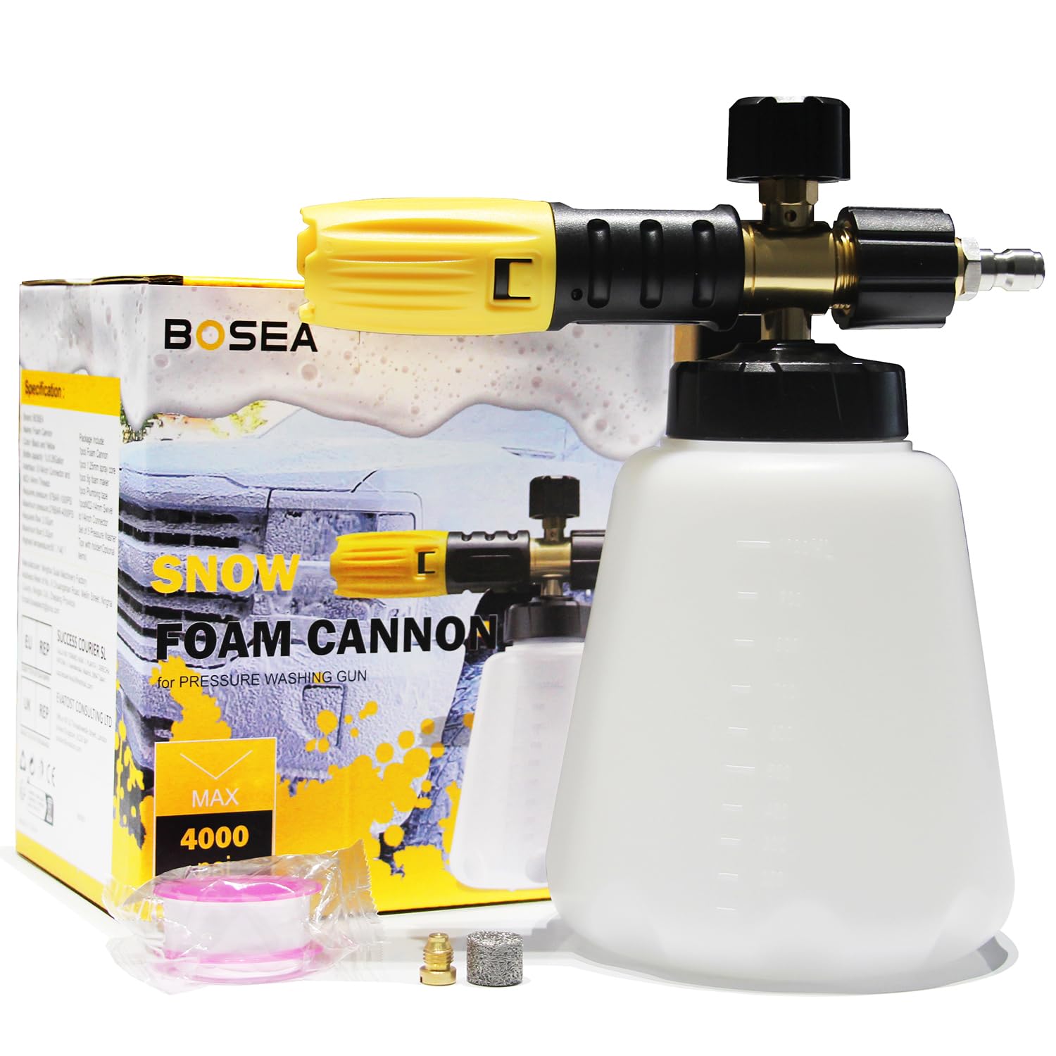 Photo 1 of Foam Cannon for Pressure Washer - 4000PSI Adjustable Car Soap Dispenser for Pressure Washer - Heavy Duty Foam Sprayer with M22 and 1/4" Quick Connector, 1L Bottle