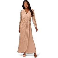 knee length dresses for ladies Rose Gold Metallic Mesh Draped Gown