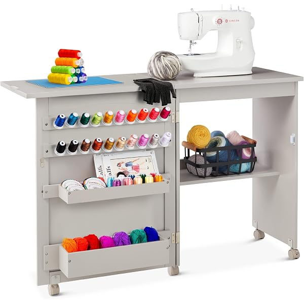 Giantex Folding Sewing Table With Charging Station Rolling Craft Table