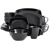 Gibson Elite Soho Lounge Square Reactive Glaze Stoneware Dinnerware Set, Service for 4 (16pc), Black