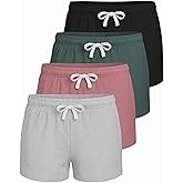 Real Essentials 4 Pack: Girls French Terry Lounge Shorts – Ultra Soft Pull-On Gym, Camp, Sports & Everyday Shorts