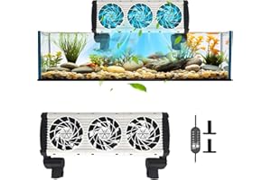 SUPERPAWS Aquarium Chiller Fan, 4 Powerful Fish Tank Cooling Fan with Adjustable 5 Speed Controller 5 Timer Setting, Aquarium Chiller 180° Rotation Aquarium Cooler(3 FANS Black+White)