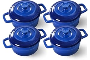 Lareina Mini Cocotte - 12oz Ceramic Casserole Dishes - Kitchen Casserole Sets With Handles And Lid - Small Baking Ramekins - 