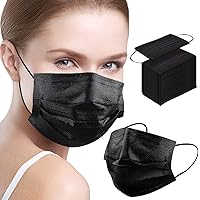 Black Disposable Face Mask 100 Pcs 3 Ply Mouth Cover Dust Masks for Adults with Elastic Ear Loop