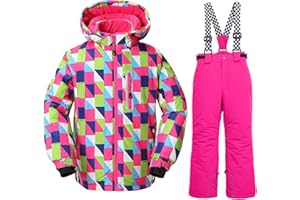 WOWULOVELY Girls Thicken Warm Snowsuit Hooded Ski Jacket Pants 2 Pcs Set Skiing Jacket with Pants